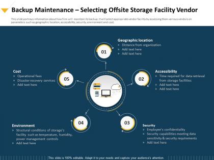 Backup maintenance selecting offsite storage facility vendor retrieval powerpoint layouts