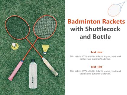 Badminton rackets with shuttlecock and bottle