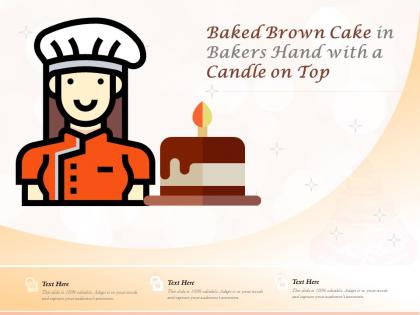 Baked brown cake in bakers hand with a candle on top