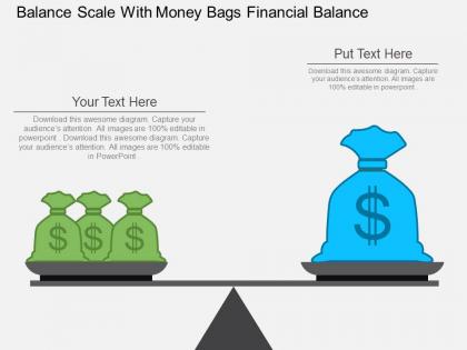 Balance scale with money bags financial balance flat powerpoint design