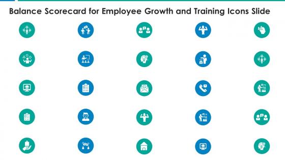 Balance scorecard for employee growth and training icons slide