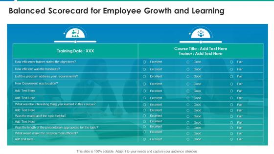 Balanced scorecard for employee growth and learning ppt slides layout
