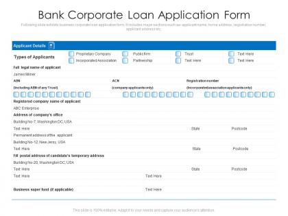 Bank corporate loan application form