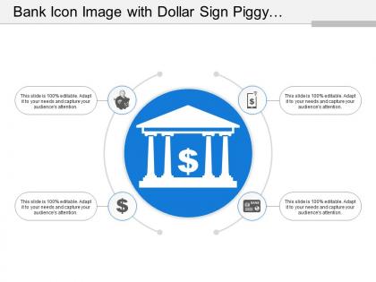 Bank icon image with dollar sign piggy bank and credit card