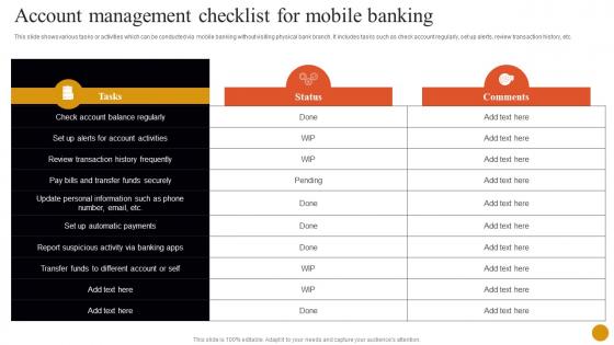 Banking Solutions For Improving Customer Account Management Checklist For Mobile Banking Fin SS V