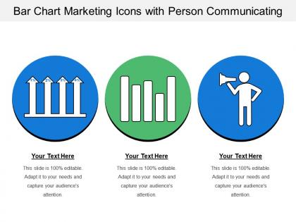Bar chart marketing icons with person communicating