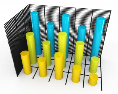 Bar graph with grid in yellow and blue to display results stock photo