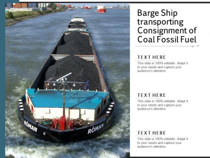 Barge ship transporting consignment of coal fossil fuel