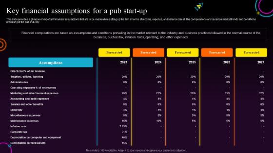 Bars And Pub Business Plan Key Financial Assumptions For A Pub Start Up BP SS