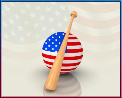 Baseball bat with flag of america over the globe stock photo