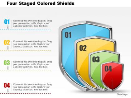 Bc four staged colored shields powerpoint templets