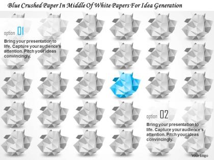 Bd blue crushed paper in middle of white papers for idea generation powerpoint template