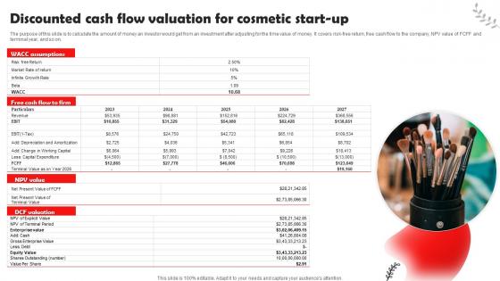 Beauty And Cosmetic Business Discounted Cash Flow Valuation For Cosmetic Start Up BP SS