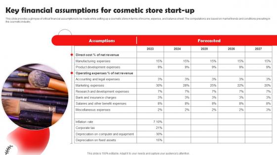 Beauty And Cosmetic Business Key Financial Assumptions For Cosmetic Store Start Up BP SS