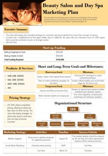Beauty salon and day spa marketing plan presentation report infographic ppt pdf document