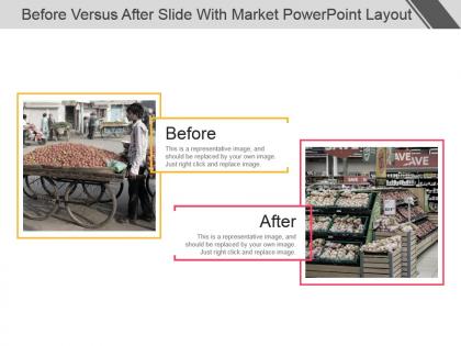 Before versus after slide with market powerpoint layout