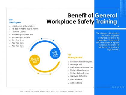Benefit of general workplace safety training management ppt powerpoint presentation file deck