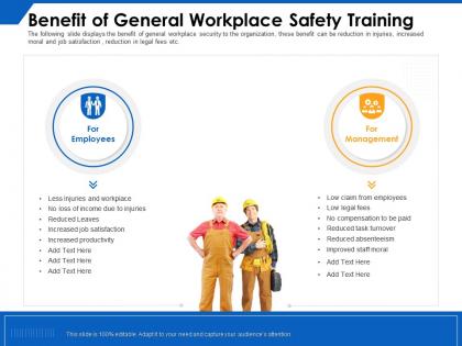 Benefit of general workplace safety training satisfaction ppt powerpoint presentation outline diagrams