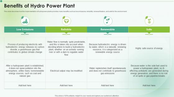 Benefits Of Hydro Power Plant Clean Energy Ppt Powerpoint Presentation Icon Influencers