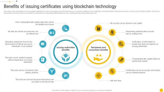 Benefits Of Issuing Certificates Using Blockchain Technology Blockchain Role In Education BCT SS