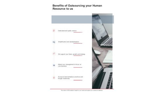 Benefits Of Outsourcing Your Human Resource To Us One Pager Sample Example Document
