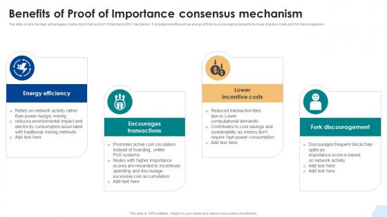 Benefits Of Proof Of Importance Consensus Consensus Mechanisms In Blockchain BCT SS V