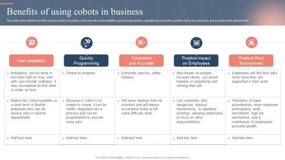 Benefits Of Using Cobots In Business Ppt Powerpoint Presentation Infographics Microsoft