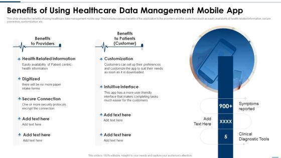 Benefits Of Using Healthcare Data Management Mobile App Digital Healthcare Solution Pitch Deck