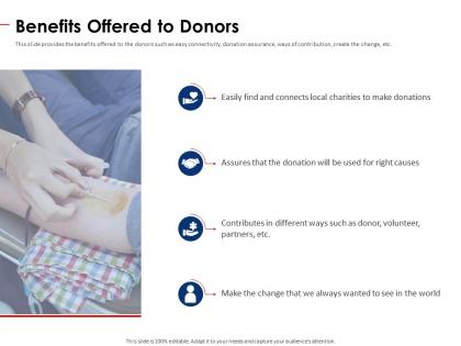 Benefits offered to donors non profit pitch deck ppt ideas background images