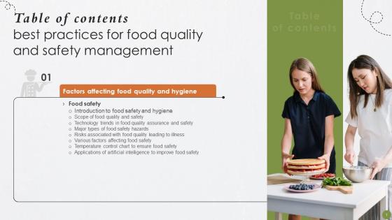 Best Practices For Food Quality And Safety Management Table Of Contents