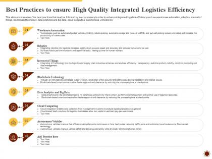 Best practices to ensure high integrated logistics management for increasing operational efficiency