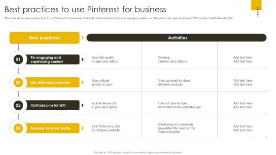 Best Practices To Use Pinterest For Business Revenue Boosting Marketing Plan Strategy SS V