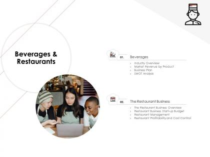 Beverages and restaurants hotel management industry ppt icons