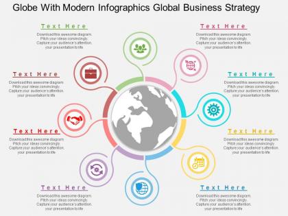 Bf globe with modern infographics global business strategy flat powerpoint design