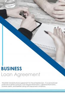Bi fold business loan agreement document report pdf ppt template