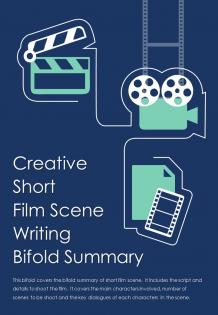 Bi fold creative short film scene writing summary document report pdf ppt template one pager