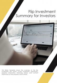 Bi fold flip investment summary for investors document report pdf ppt template
