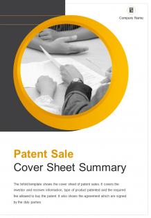 Bi fold patent sale cover sheet summary document report pdf ppt template one pager