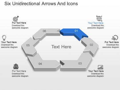 Bi six unidirectional arrows and icons powerpoint template
