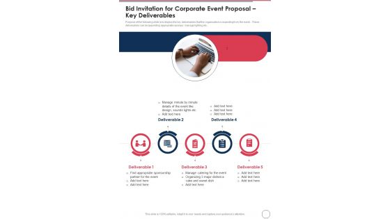 Bid Invitation For Corporate Event Proposal Key Deliverables One Pager Sample Example Document