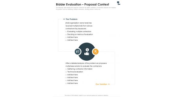 Bidder Evaluation Proposal Context One Pager Sample Example Document