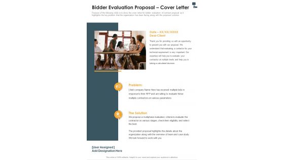 Bidder Evaluation Proposal Cover Letter One Pager Sample Example Document