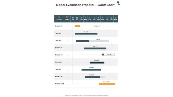 Bidder Evaluation Proposal Gantt Chart One Pager Sample Example Document