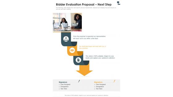 Bidder Evaluation Proposal Next Step One Pager Sample Example Document