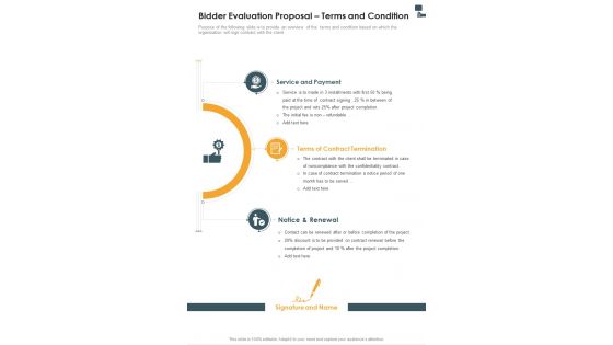 Bidder Evaluation Proposal Terms And Condition One Pager Sample Example Document