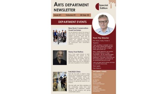 Bifold Arts Department Newsletter Presentation Report Infographic PPT PDF Document