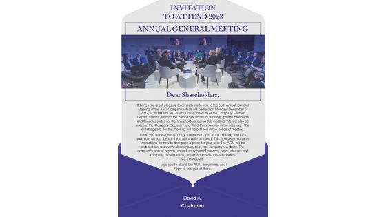 Bifold One Page Annual General Meeting Newsletter With Schedule Presentation Infographic Ppt Pdf Document