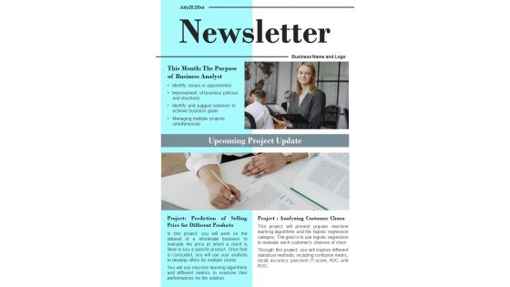 Bifold One Page Business Analyst Newsletter Presentation Report Infographic PPT PDF Document
