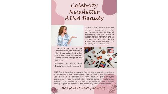 Bifold One Page Celebrity Newsletter Presentation Report Infographic Ppt Pdf Document
