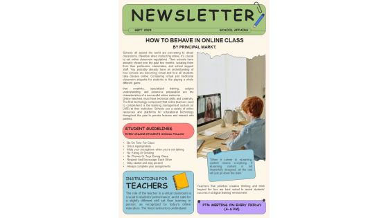 One Page Classroom Newsletter Presentation Report Infographic Ppt Pdf Document